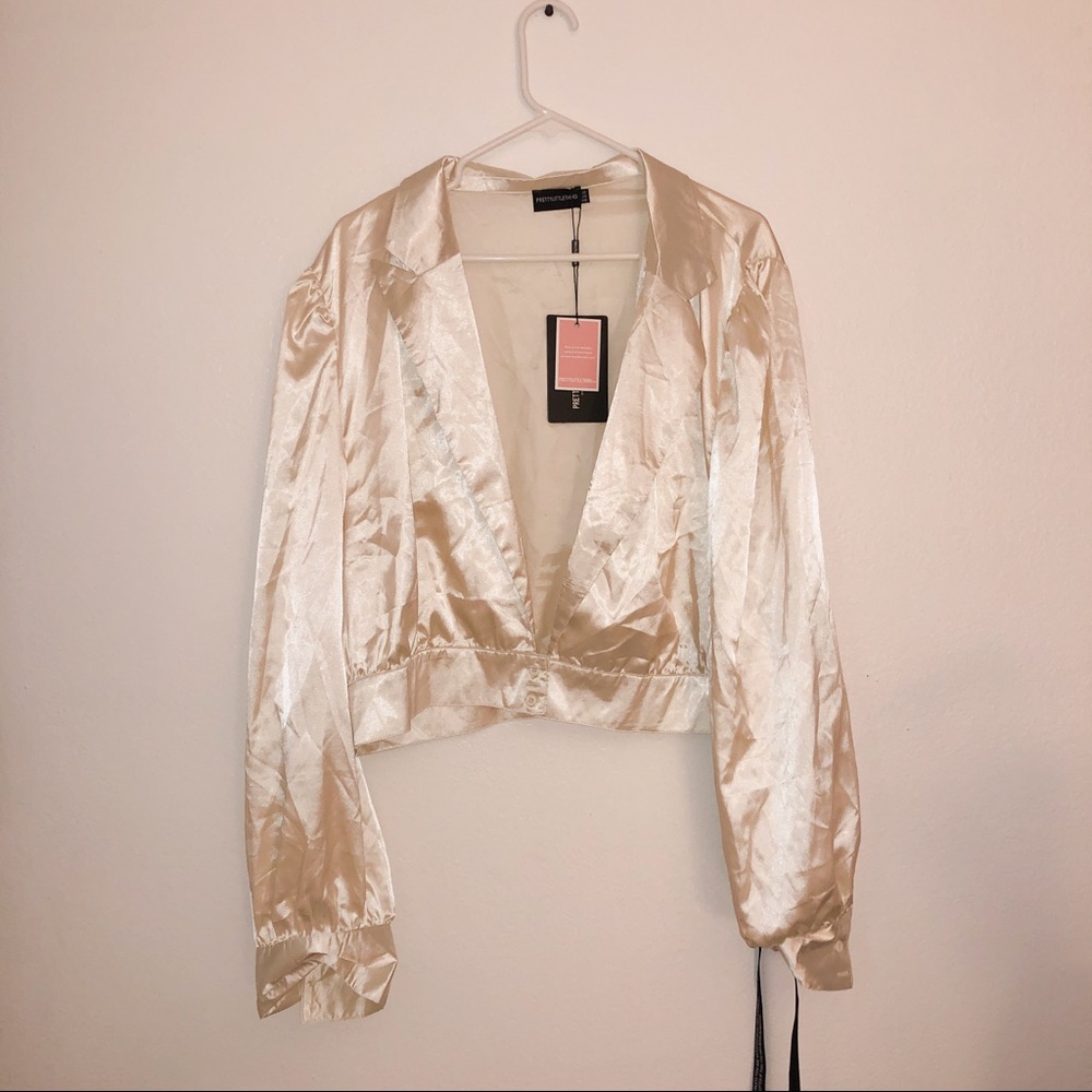 Pretty Little Thing, Champagne Satin Puff Crop Top